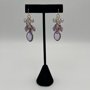 Cascading Teardrop Bead Earrings – Purple & Clear Statement Dangles